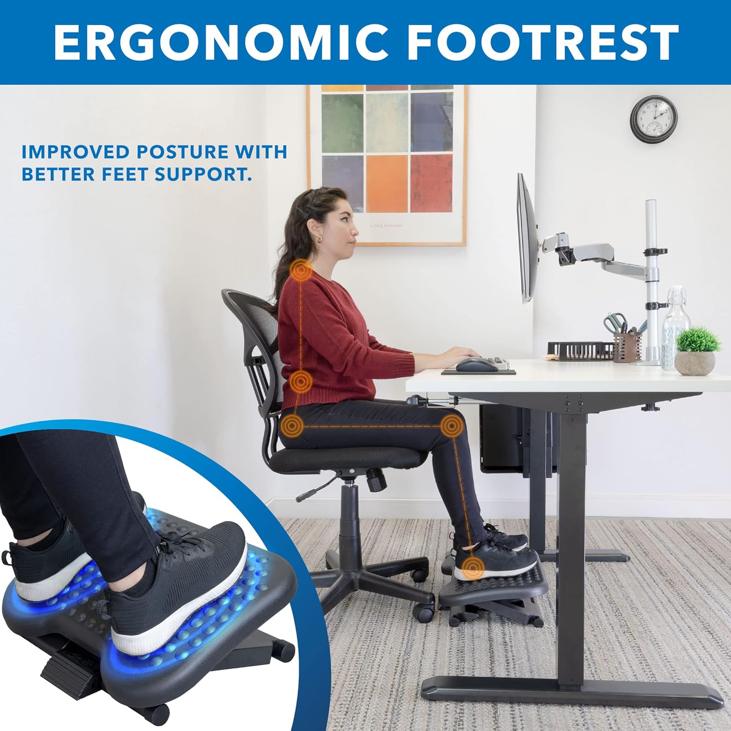 Mount-It! Ergonomic Under Desk Footrest with 3 Height Levels |Height Adjustable Tilting Foot Stool | Home Office Footrest