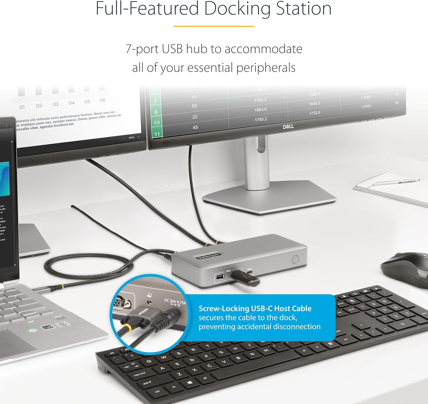 StarTech.com Dual-Monitor USB-C Docking Station, DisplayPort & HDMI or VGA, 7x USB, 85W PD