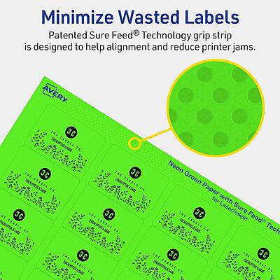 Avery Printable Rectangle Labels, Sure Feed Technology, 1-1/4" x 1-3/4", Neon Green, Laser/Inkjet Printable