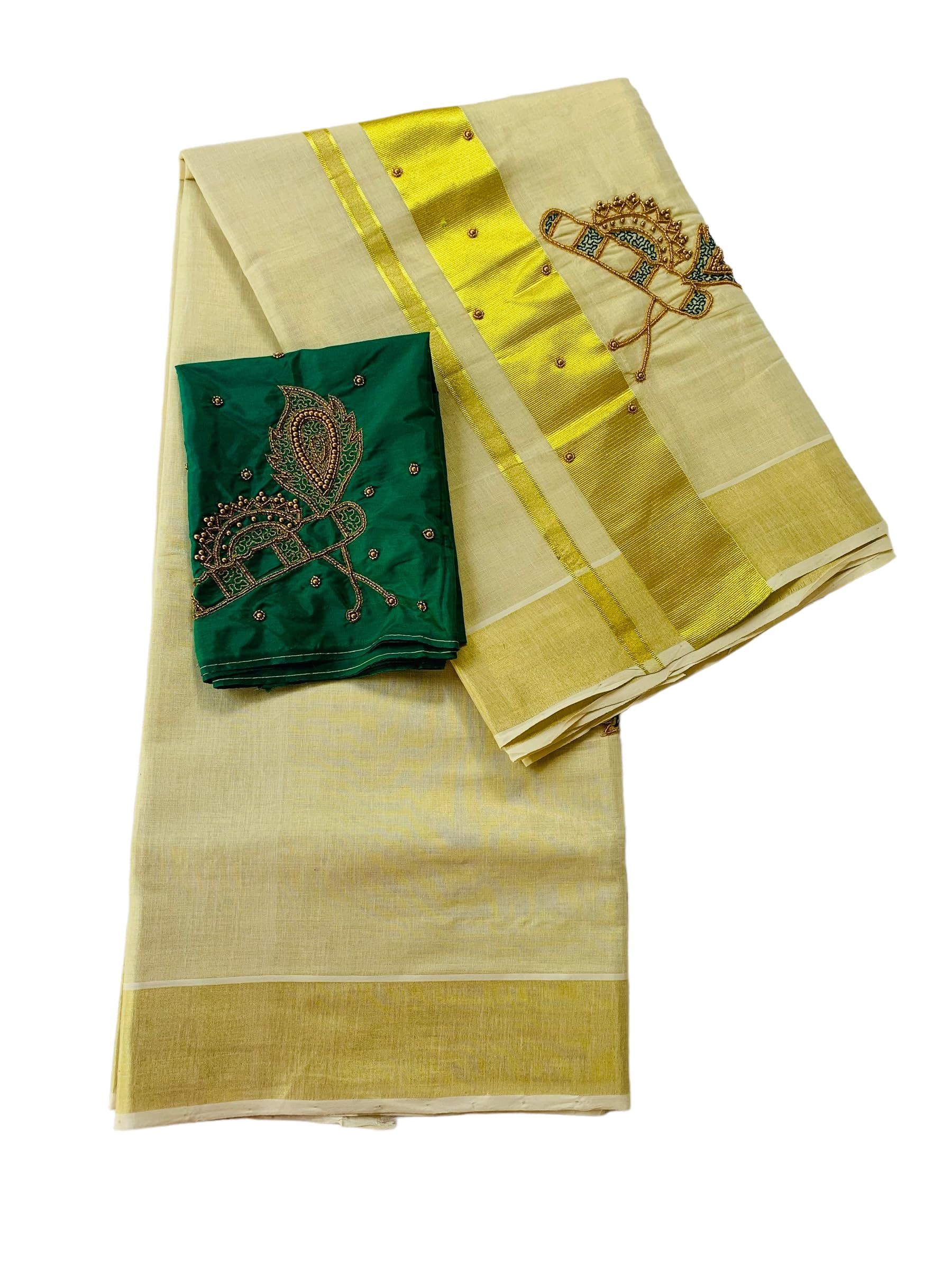 Kuthampully Kerala Kasavu Sarees For Women | Handcrafted Aari work Kerala Sarees | Tissue Onam Saree With Running Blouse | South Indian Sarees | Onam Saree EKM-780