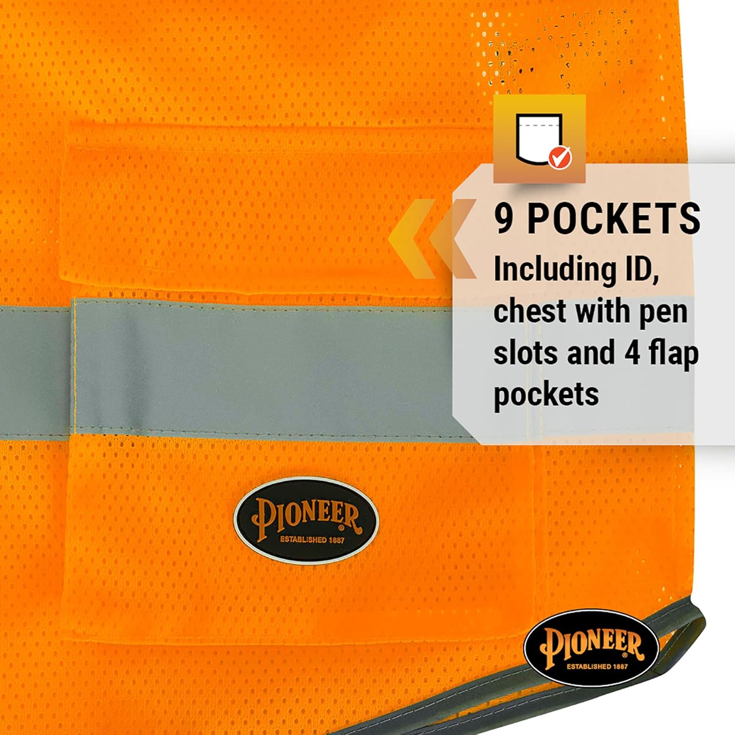 PIONEER 6960U Orange Mesh Multipocket Safety Vest - X-Small