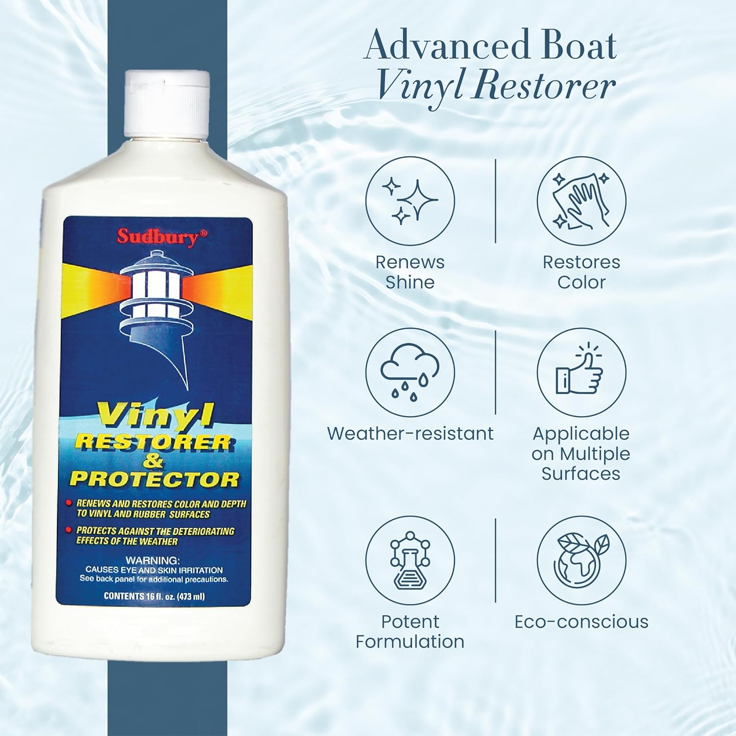 Sudbury Vinyl Restorer and Protector, Boat Vinyl Cleaner, Marine Vinyl Restorer, Essential Boat Accessories, 16 oz.