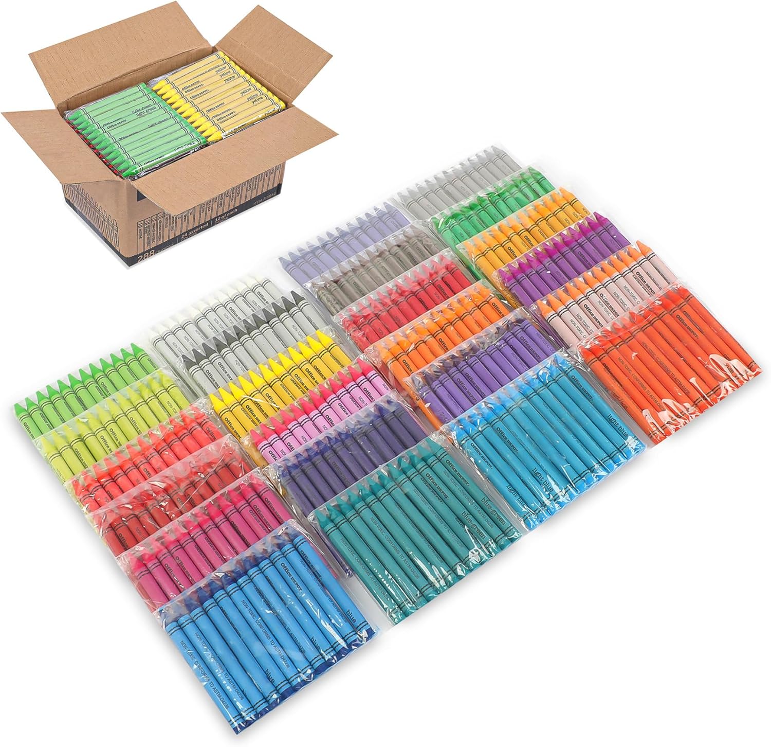 Office Depot® Brand Crayons Assorted, 24 Colors, 12 Crayons Of Each Color, Box Of 288