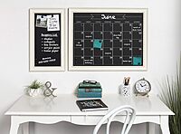Kate and Laurel Macon Magnetic Framed Chalkboard Monthly Calendar, 22-15/16in x 28-15/16in, Black, White Plastic Frame