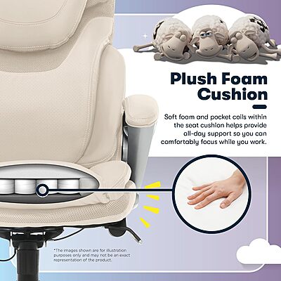 Serta Bryce Executive Office Chair, Ergonomic Computer DeskChairs with Patented AIR Lumbar Support, Bonded Leather, Cream White