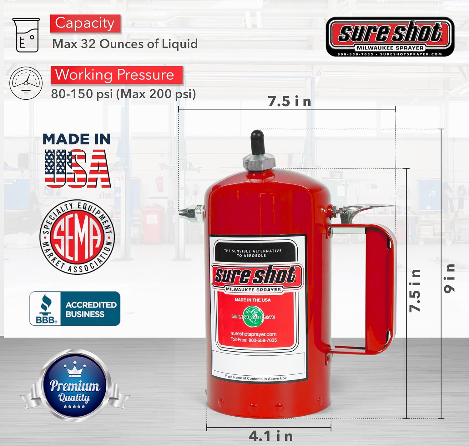 Sure Shot A1000R 1 Quart Enameled Steel Sprayer, Red
