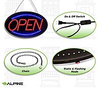 Alpine Led Open Signs for Business Window - Flashing & Stable Bright High Visibility Lighted Open Led Sign, Electric Store Open Sign to Hang in Store, Restaurant, Bar, Barber Shop (Oval, 23" X 14")