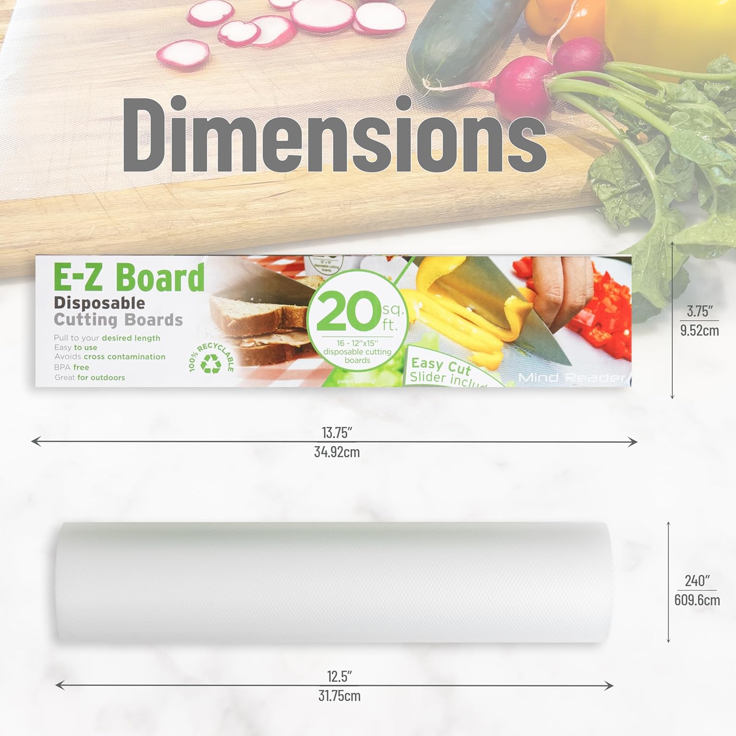 Mind Reader E-Z Board Disposable Plastic Cutting Board, Flexible, 20 sf, Camping, 13.75"L x 3.125"W x 3.75"H, 5 Pack, Clear