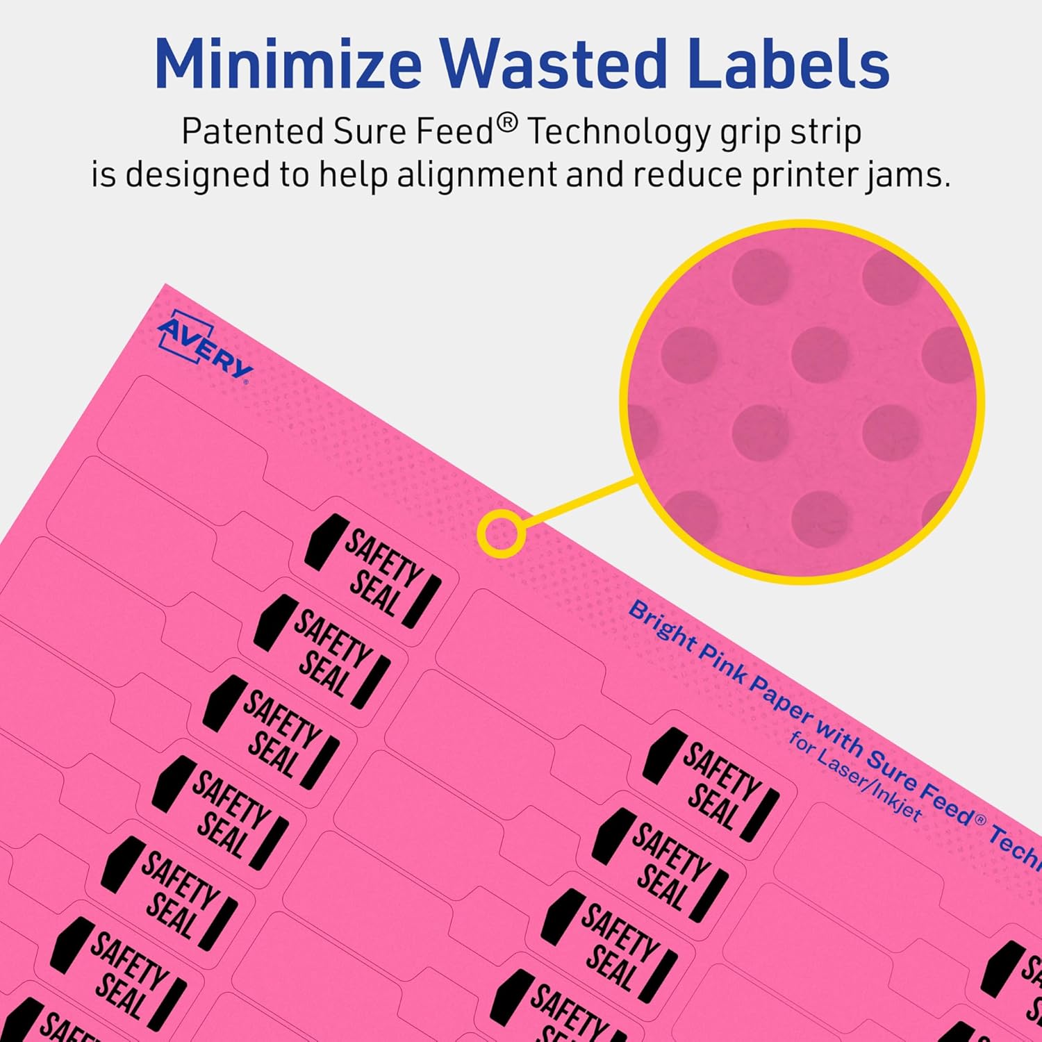AVERY Printable Barbell Labels, Sure Feed Technology, 1/2" x 2-1/2", Bright Pink