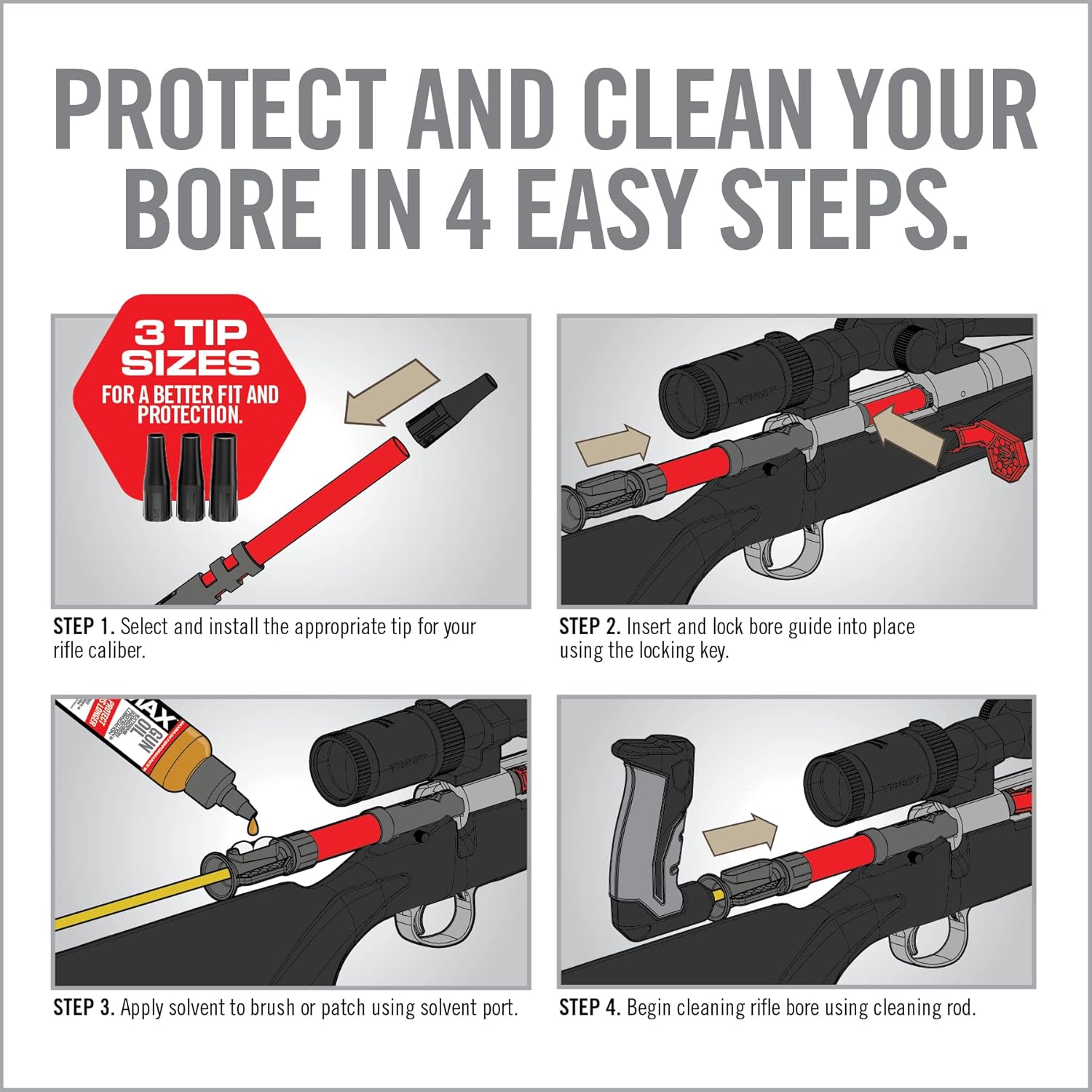Real Avid Smart-Fit Bore Guide with 3 Interchangeable Tips for Cleaning Rod Alignment and Gun Cleaning