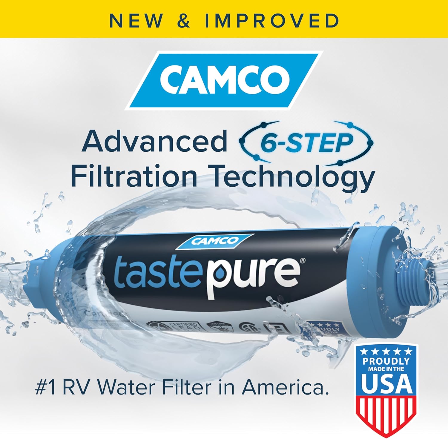 Camco TastePURE RV Water Filter - New & Advanced RV Inline Water Filter with Flexible Hose Protector