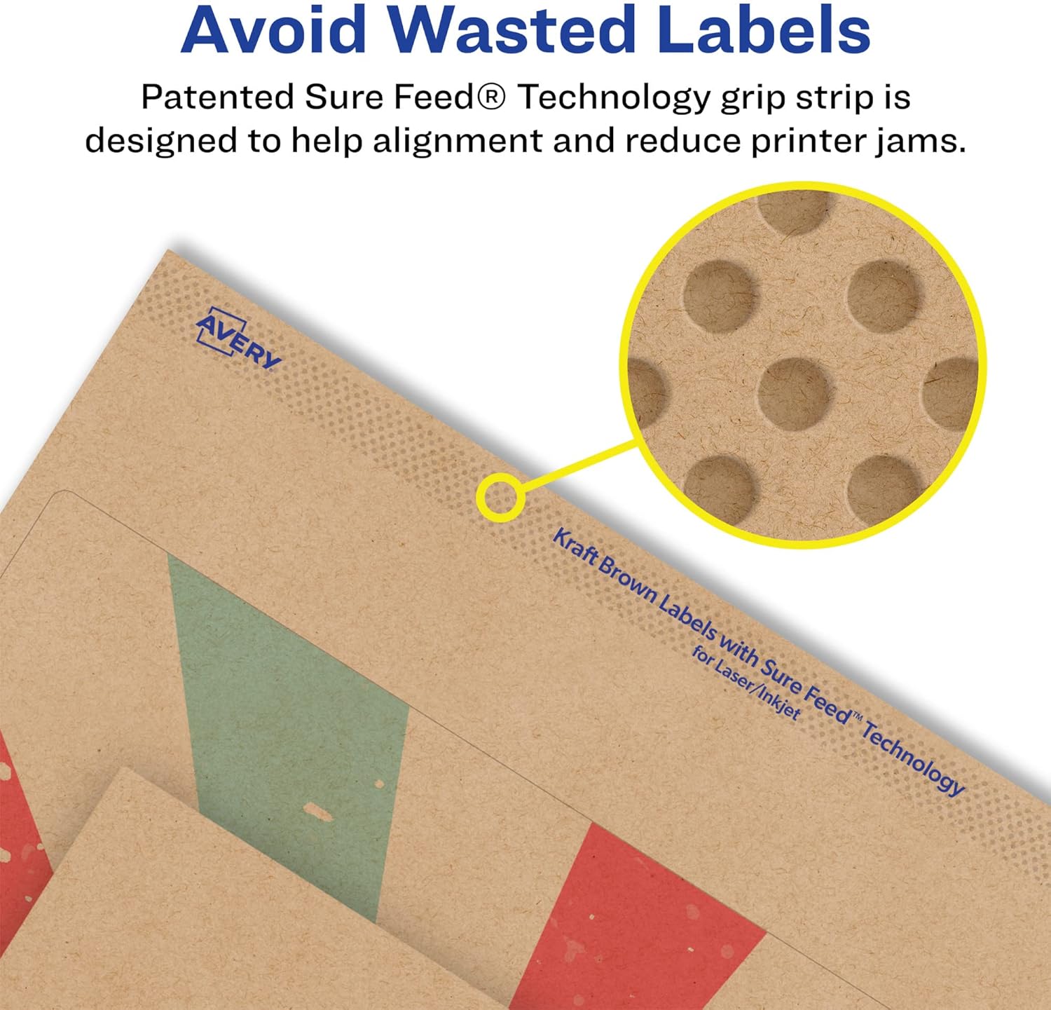 AVERY Kraft Brown Square Labels, Sure Feed Technology, 8" x 8"