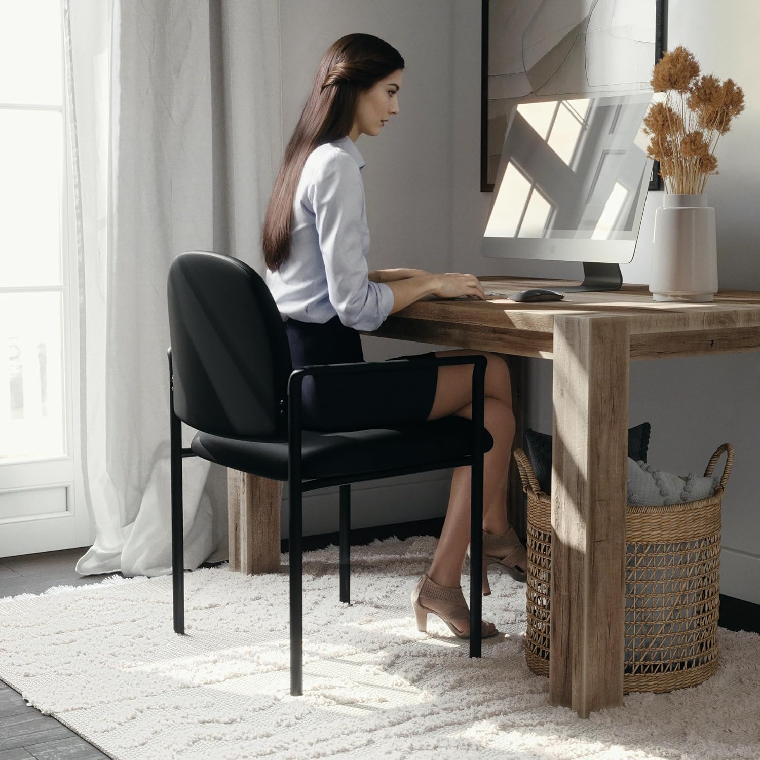 Flash Furniture Tiffany Side Reception Chair with Arms, Stackable Steel Frame