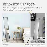Adesso Alice Floor Mirror, Freestanding, Full Length Mirror with Foldable Kickstand, Lightweight, Brushed Steel Frame