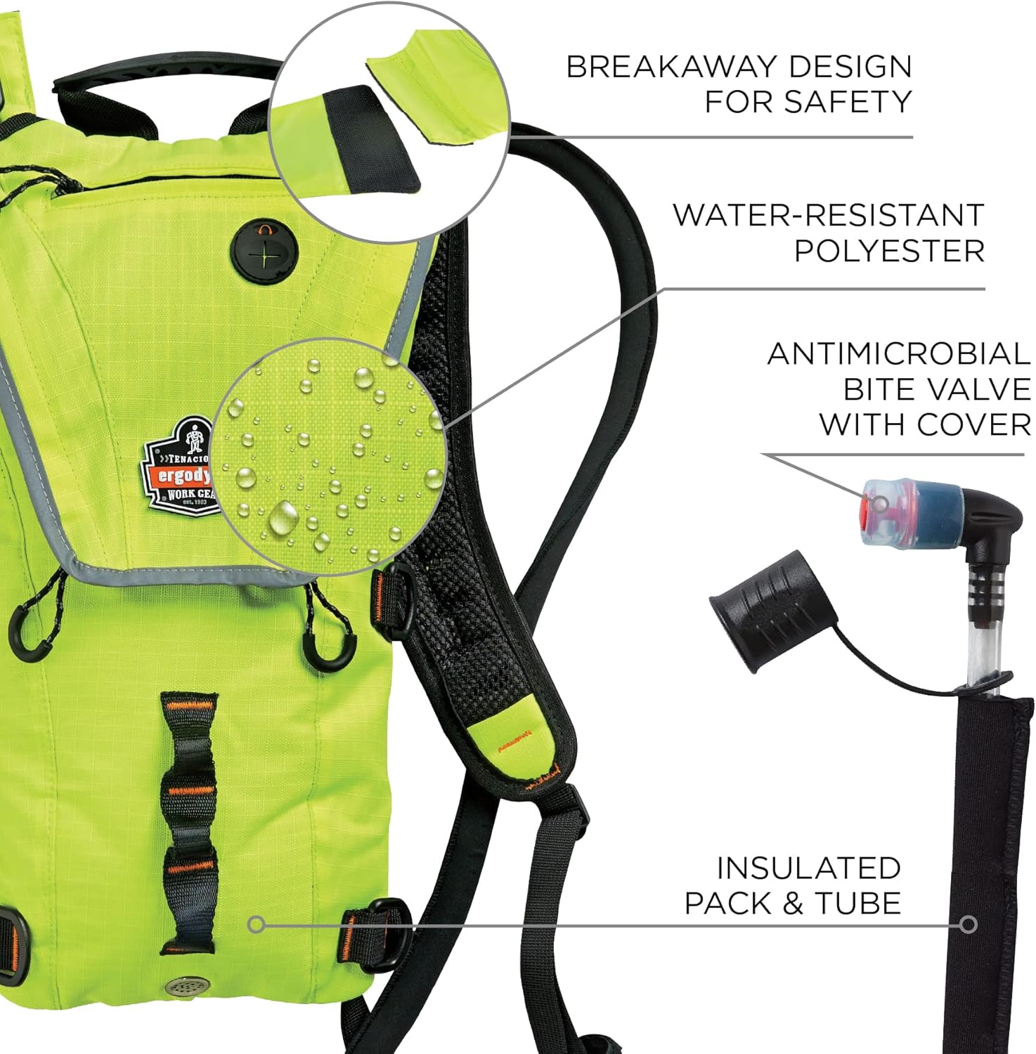 Ergodyne Chill-Its 5156 Hydration Backpack with Storage, Low Profile Pack, High Visibility Reflective, 3 Liter Bladder