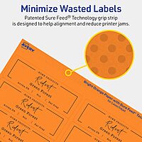 Avery Printable Rectangle Labels, Sure Feed Technology, 1-1/3" x 4", Bright Orange, Laser/Inkjet Printable