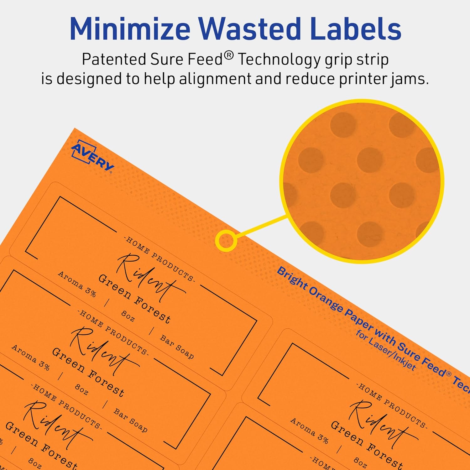 Avery Printable Rectangle Labels, Sure Feed Technology, 1-1/3" x 4", Bright Orange, Laser/Inkjet Printable