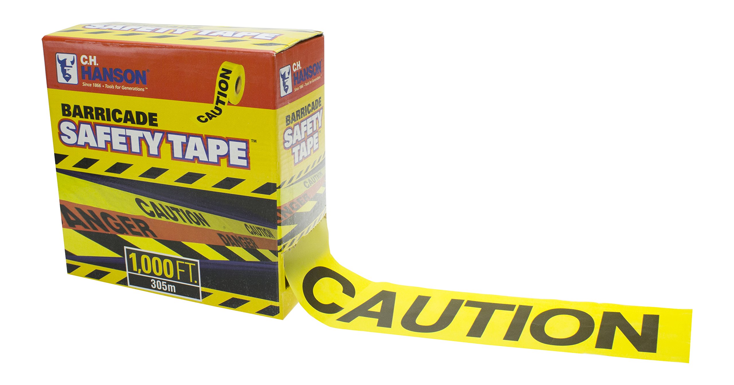 CH Hanson 14090 1000 ft. roll Caution w/ Box Dispenser - 3 mil