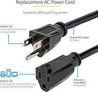 StarTech.com Power Extension Cord NEMA 5-15R to NEMA 5-15P
