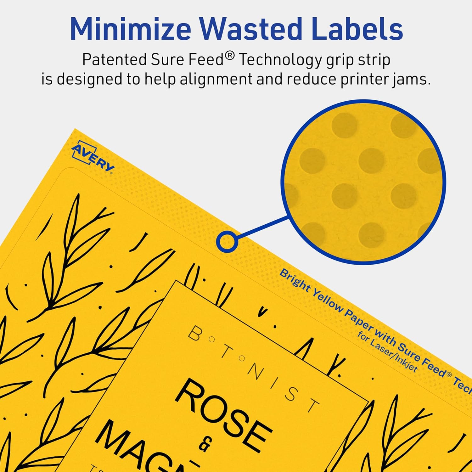 Avery Printable Rectangle Labels, Sure Feed Technology, 5" x 8-1/8", Bright Yellow, Laser/Inkjet Printable