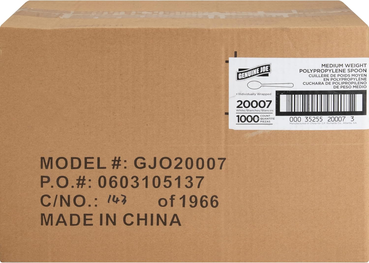 Genuine Joe Individually Wrapped Disposable Plastic Spoon - 1000/Carton