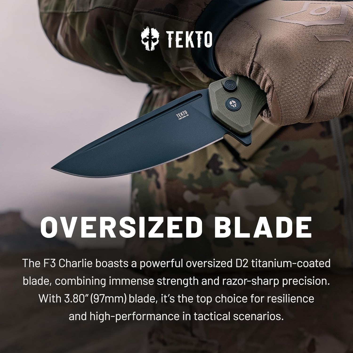 F3 Charlie Button Lock Folding Knife, Fine Edge Blade, Tactical OD Green G10 Handle