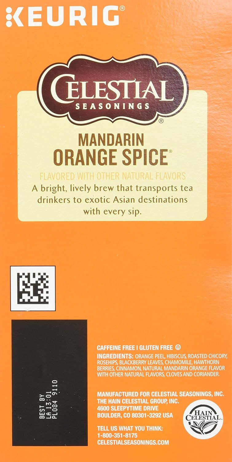 Celestial Seasonings Mandarin Orange Spice Herbal Tea, K-Cup Portion Pack for Keurig K-Cup Brewers