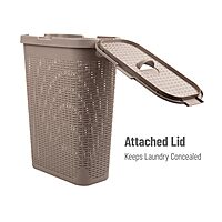 Mind Reader 40L Slim Laundry Hamper with Lid, Wicker-Style Plastic