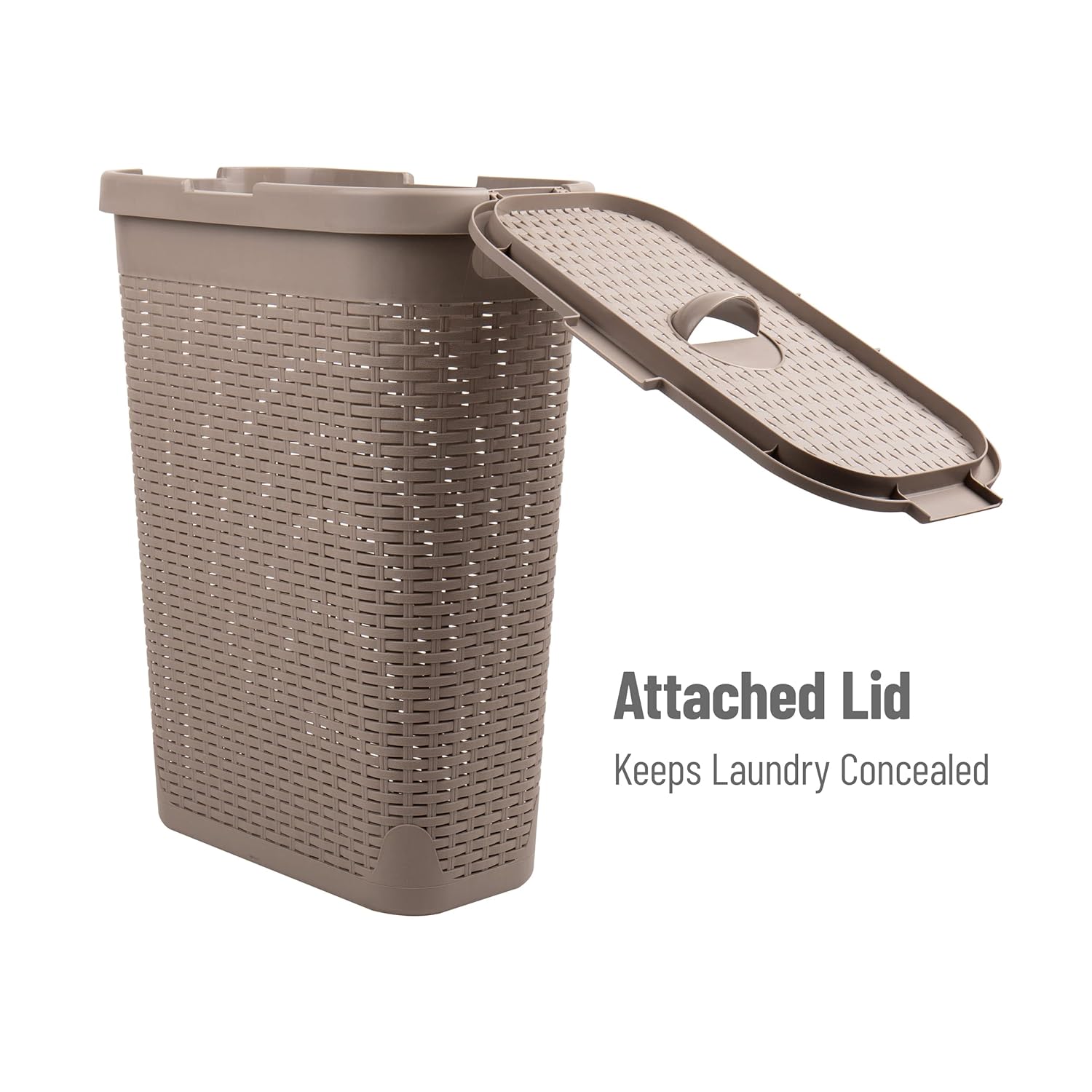 Mind Reader 40L Slim Laundry Hamper with Lid, Wicker-Style Plastic