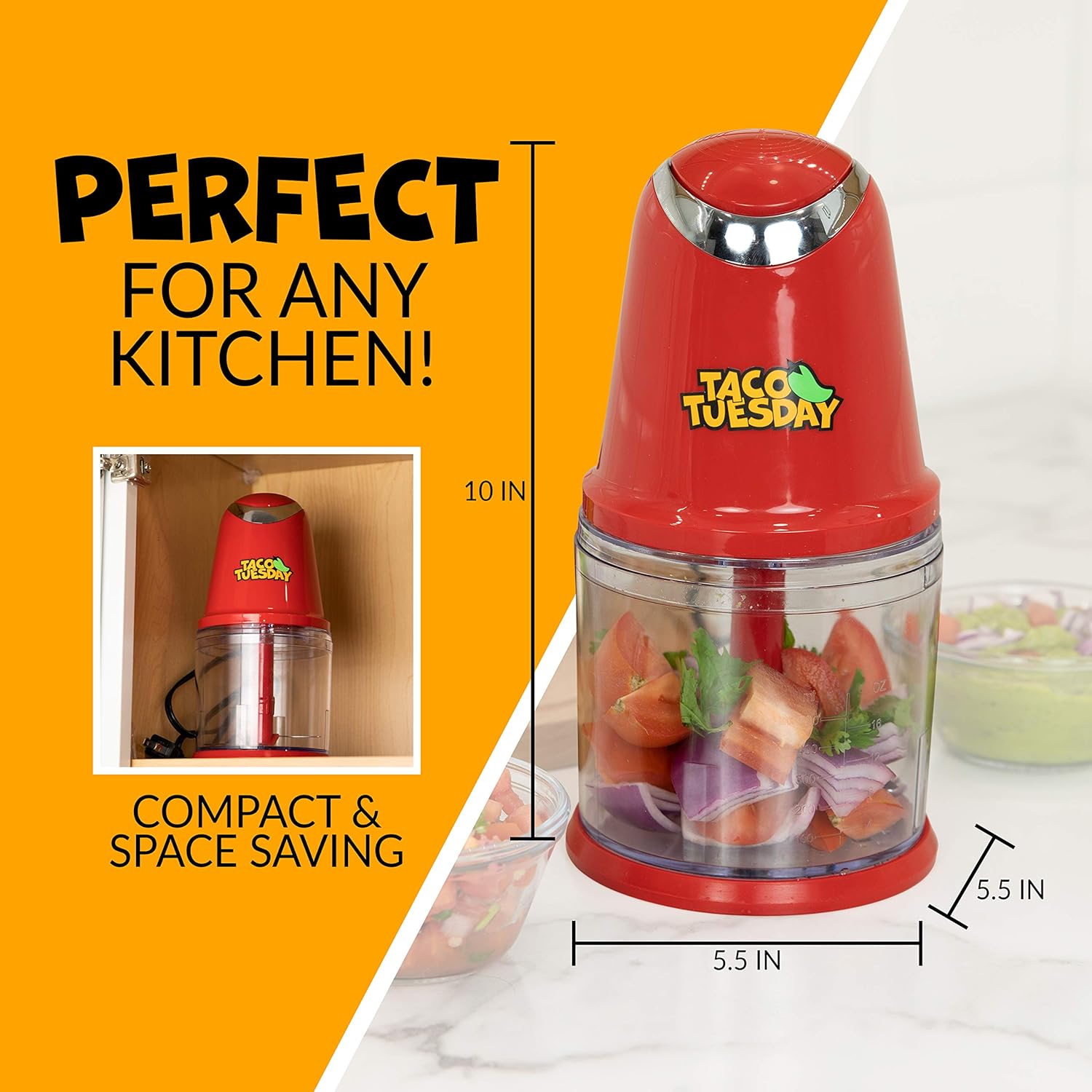 Nostalgia Taco Tuesday 2-Speed Chopper, Perfect For Salsa, Guacamole, Dip, Sauces, Hummus, Stainless Steel Blades