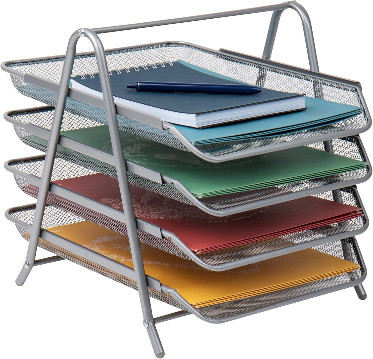 MIND READER 4-Tier Metal Mesh Paper Tray Desktop Organizer
