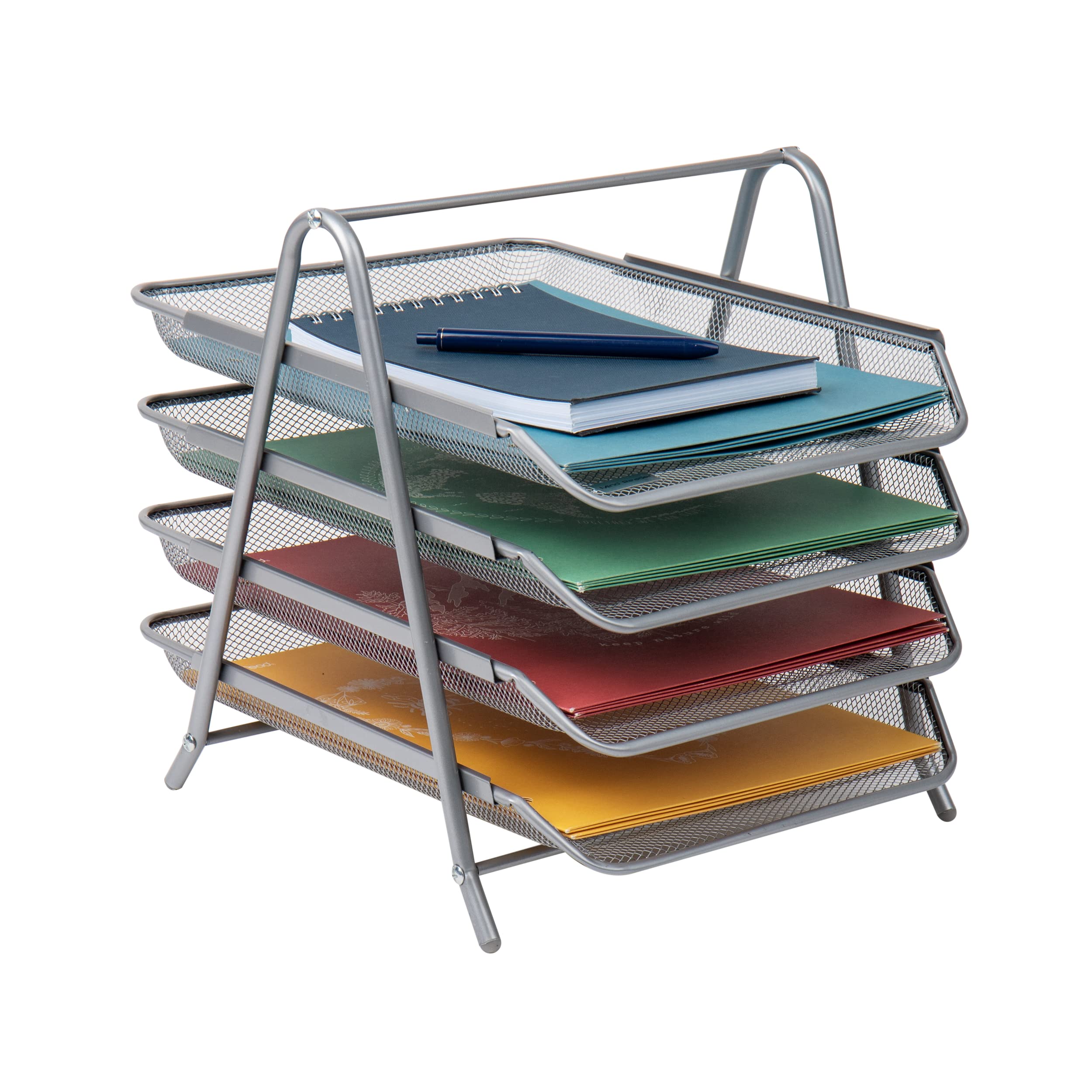 MIND READER 4-Tier Metal Mesh Paper Tray Desktop Organizer