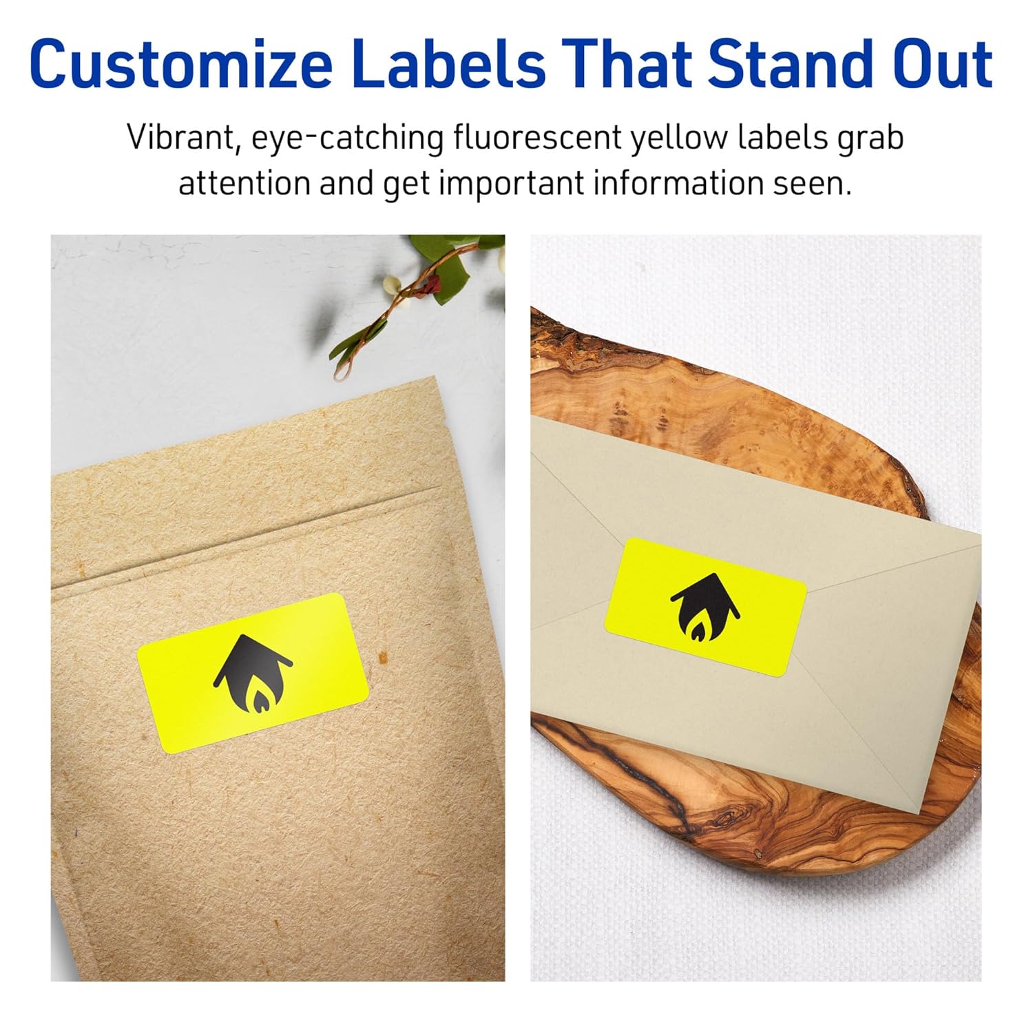 Avery Printable Rectangle Labels, Sure Feed Technology, 1" x 2-5/8", Neon Yellow, Print-to-The-Edge, Laser/Inkjet Compatible