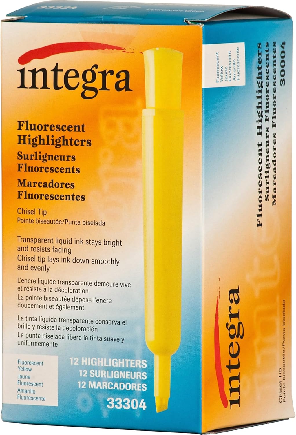 Integra Chisel Desk Liquid Highlighters - Chisel Marker Point Style - Yellow Water Based Ink - Yellow Barrel - 1 Dozen