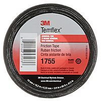 3M Temflex Cotton Friction Tape 1755, 3/4 in x 60 ft, Black, 1 Roll
