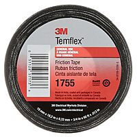 3M Temflex Cotton Friction Tape 1755, 3/4 in x 60 ft, Black, 1 Roll
