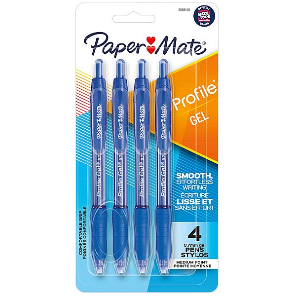 Paper Mate Profile Retractable Gel Pen, 0.7mm Medium Point, Blue Ink, 4 Count 1 Count (Pack of 1)