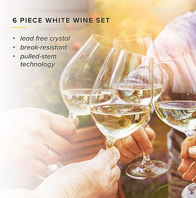 Table 12 14.5-Ounce White Wine Glasses, Set of 6, Lead-Free Crystal, Break Resistant 1- PACK White Wine