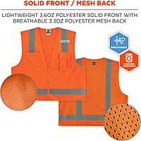 Ergodyne GloWear 8249Z Hi-Vis Surveyor Safety Vest, Solid Front Mesh Back, Type R Class 2