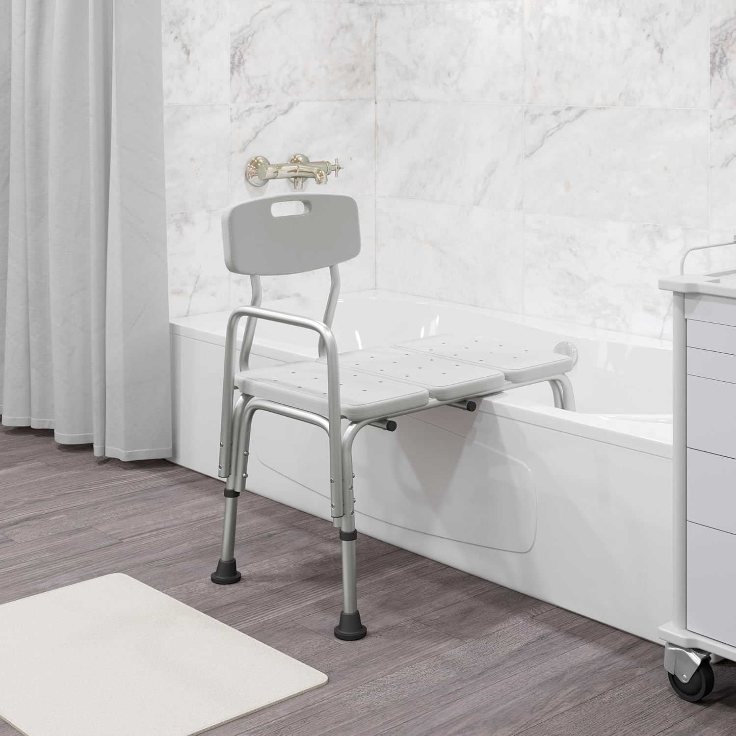 Flash Furniture HERCULES Series 300 Lb. Capacity Adjustable Bath & Shower Transfer Bench with Back and Side Arm