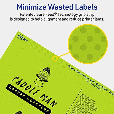 Avery Printable Rectangle Labels, Sure Feed Technology, 3" x 7", Bright Green, Print-to-The-Edge, Laser/Inkjet Printable