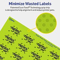 AVERY Printable Rectangle Labels, Sure Feed Technology, 1" x 1-1/2", Bright Green, Print-to-The-Edge, Laser/Inkjet Printable