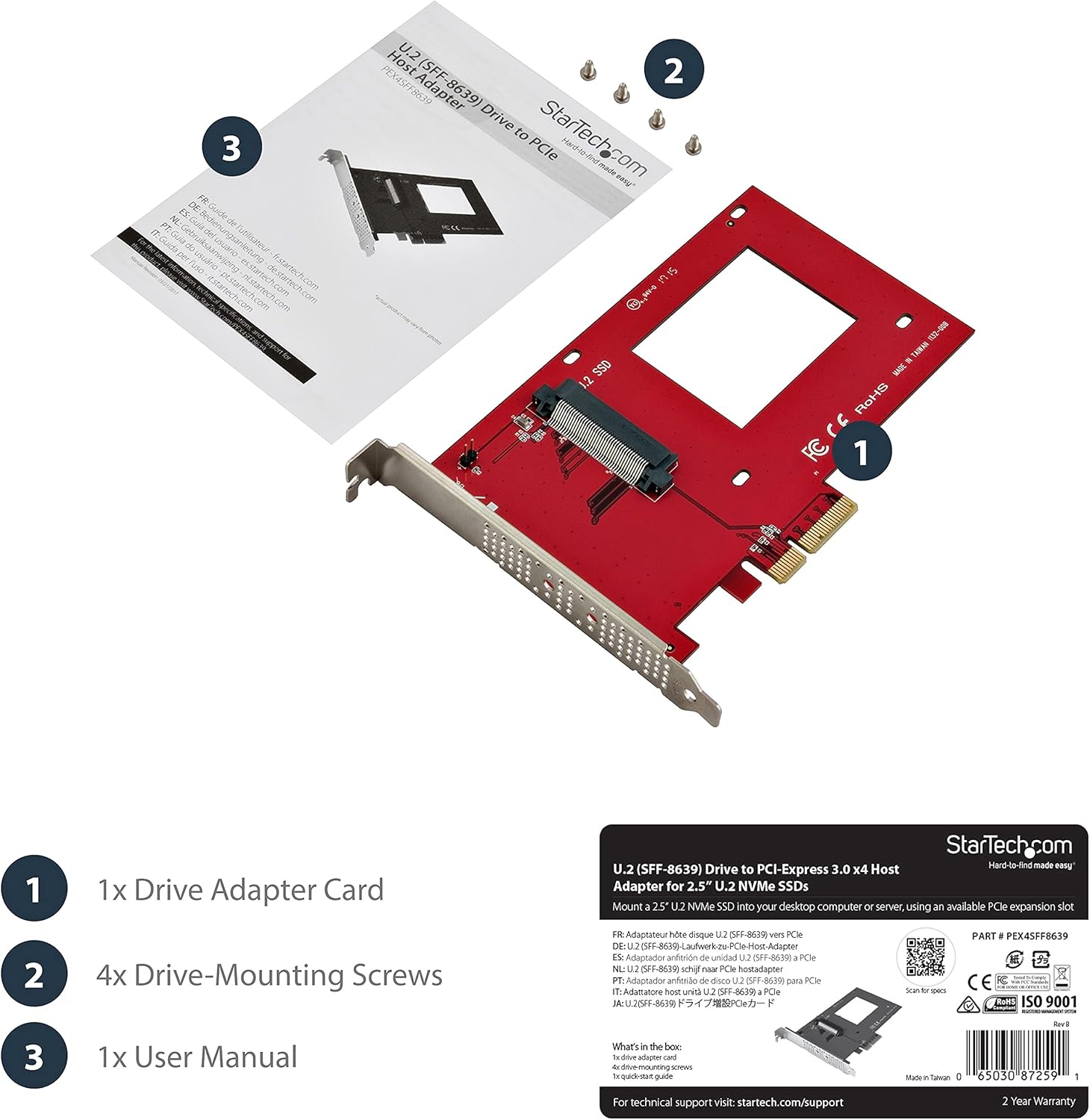 StarTech.com U.2 to PCIe Adapter for 2.5" U.2 NVMe SSD - SFF-8639 - x4 PCI Express 3.0