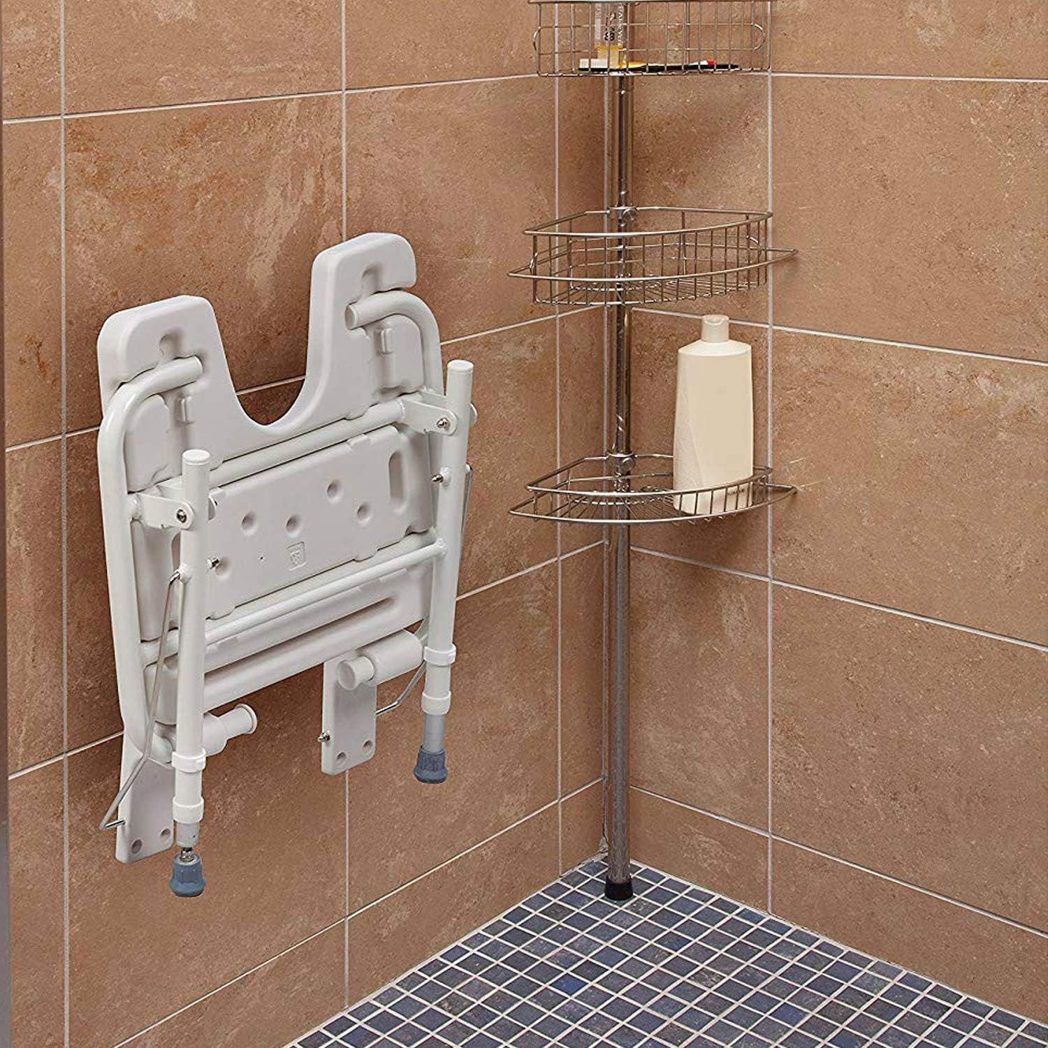 HealthSmart Wall Mount Fold Away Bath Chair Shower Seat Bench with Adjustable Legs, FSA and HSA Eligible