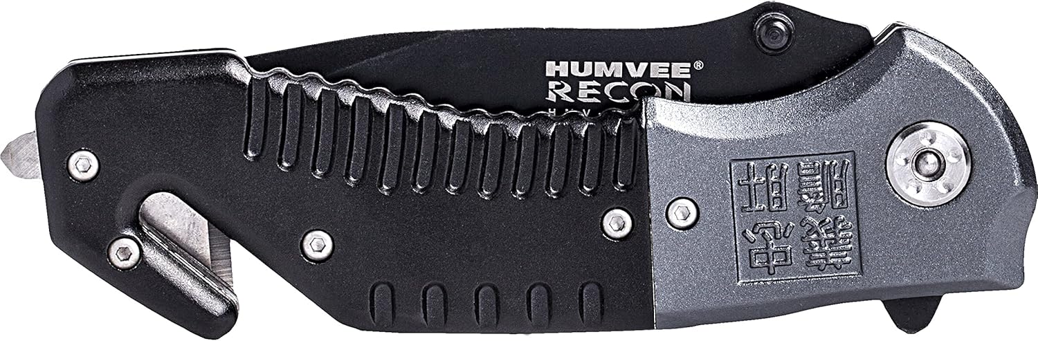 CAMPCO HUMVEE Tactical Recon 8 Pocket Knife with Spring Assist, Tactical Gear, Folding Knife, Serrated Stainless Steel Blade
