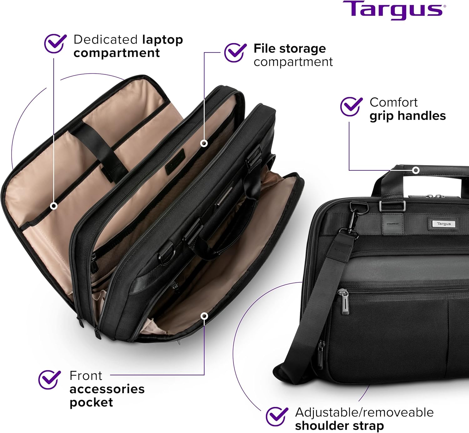 Targus Mobile Elite Laptop Bag for 15.6-inch Laptops, TSA Checkpoint-Friendly Design, Messenger Bag for Men/Women