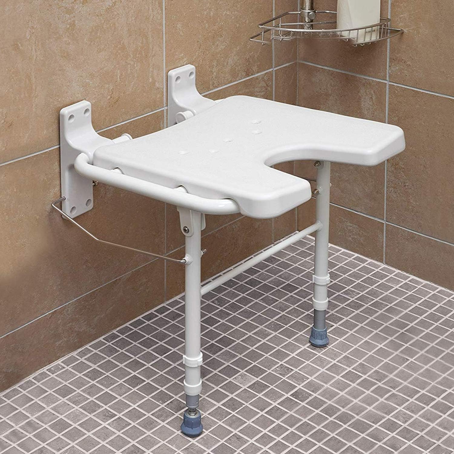 HealthSmart Wall Mount Fold Away Bath Chair Shower Seat Bench with Adjustable Legs, FSA and HSA Eligible