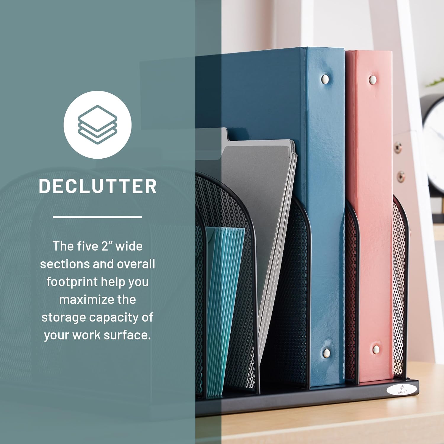 Safco Onyx Desk Organizer, 5 Tiered Vertical Compartments, Office and Classroom Mailbox , Paper and Mail Sorter, Steel Mesh