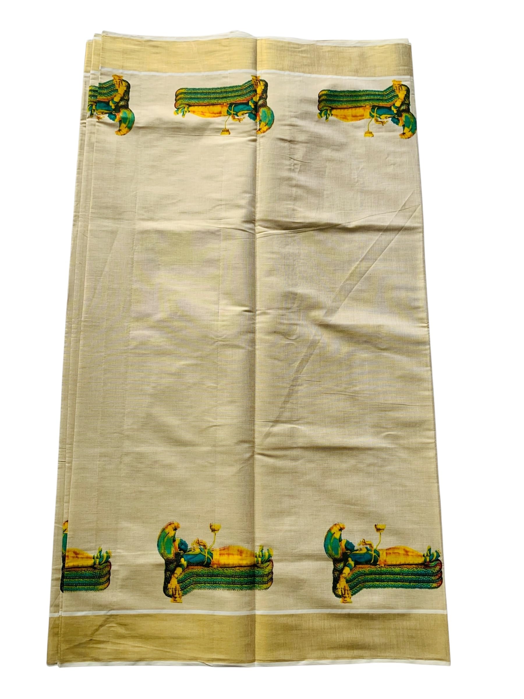 Kuthampully Kerala Saree |Traditional South Indian Sarees |Onam Cotton Kasavu Saree |Authentic South Cultural Sarees With Running Blouse | Mural Hand Printed Kasavu Saree | EKM-665 Pack -1