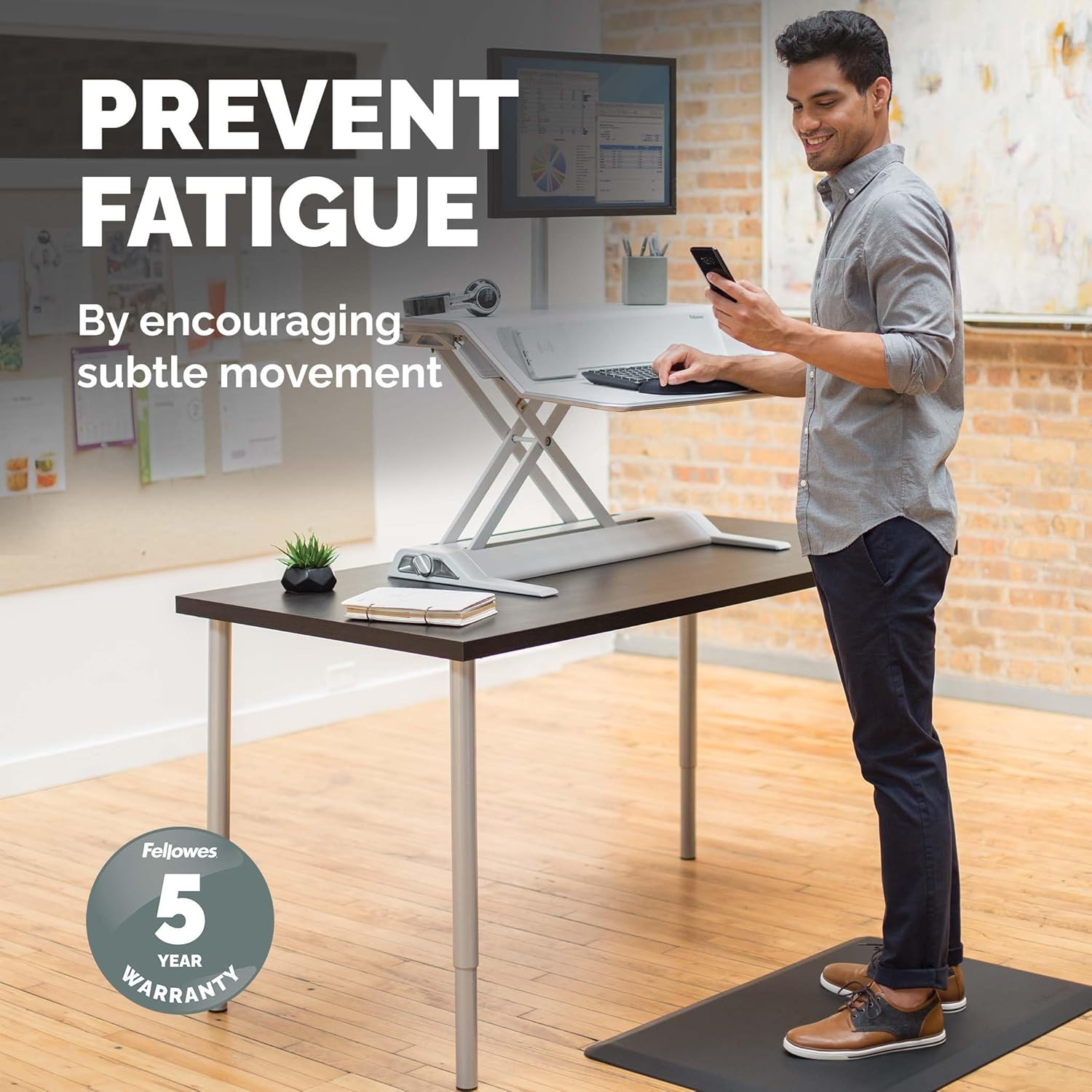 Fellowes Anti-Fatigue Wellness Floor Mat, Rectangular, 36in x 24in, Black